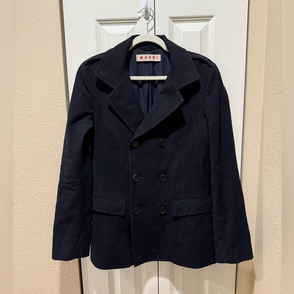 MARNI Wool Blazer Coat Women’s Navy Double Breasted , size 48 IT/Size 12US